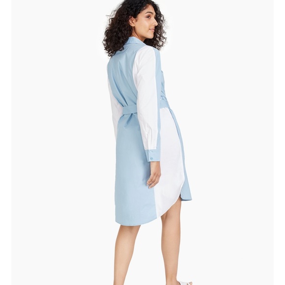 Petite colorblocked tie-waist button-Down shirtdress (Afani) - Picture 2 of 4